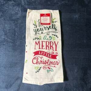 Serafina Home XMAS Towels: Merry Christmas & Poinsettia Print, 100% Cotton